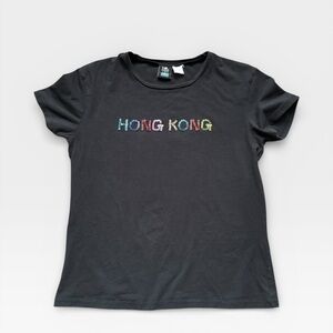 Y2K Shirt with Beaded 'Hong Kong' Print